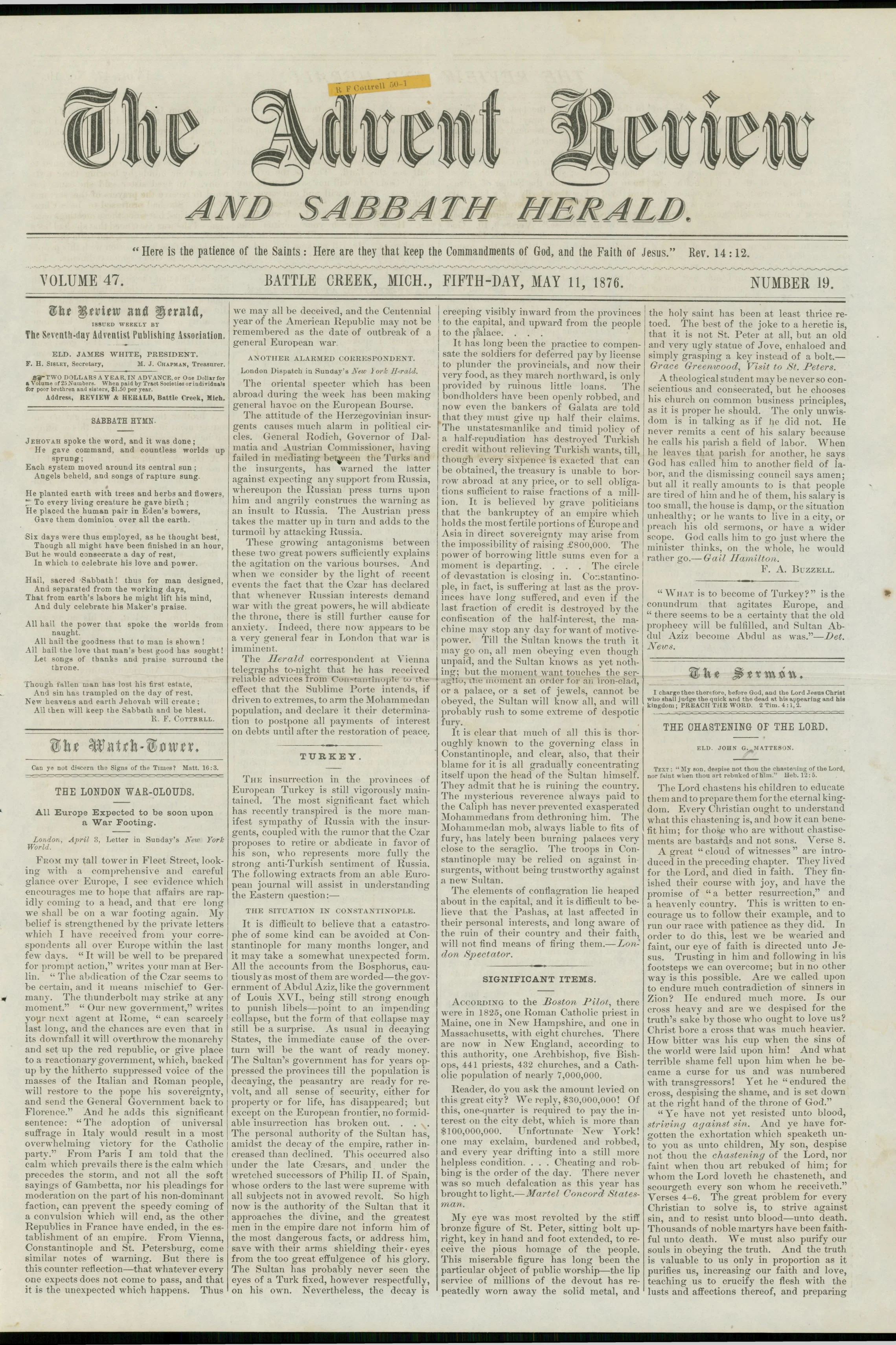 Review and Herald, Vol. 47, No. 19.