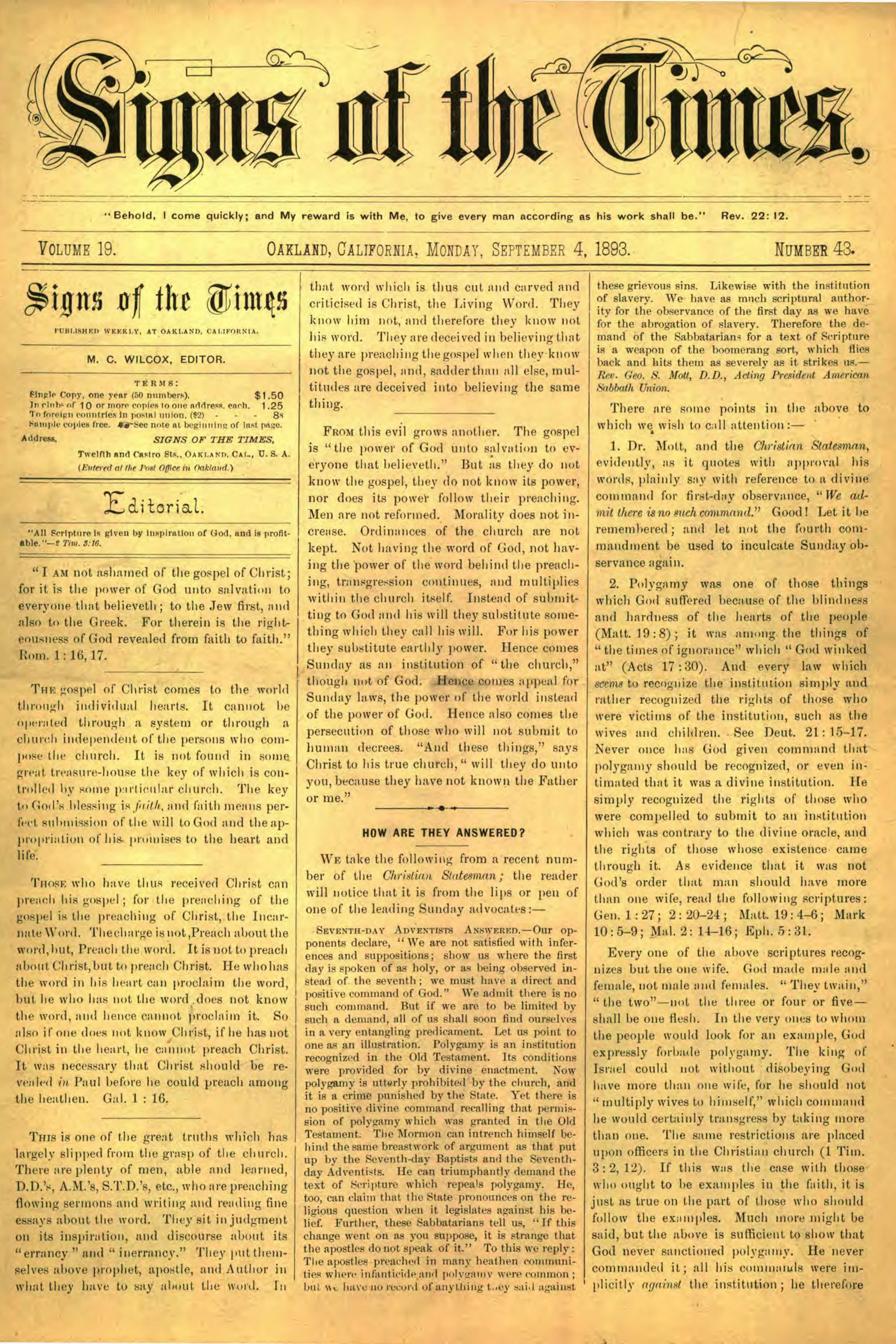 Vol. 19, No. 43.