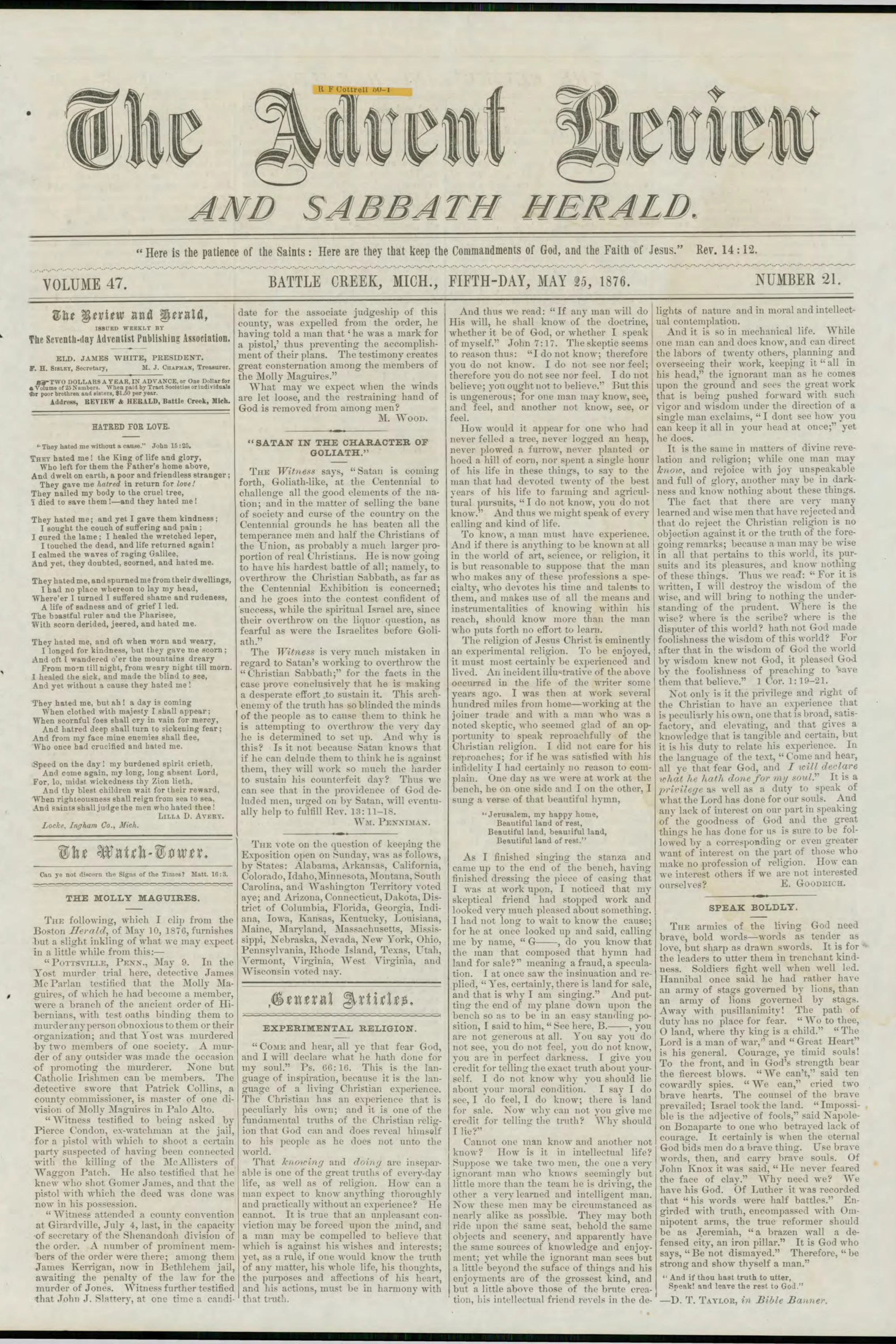 Review and Herald, Vol. 47, No. 21.