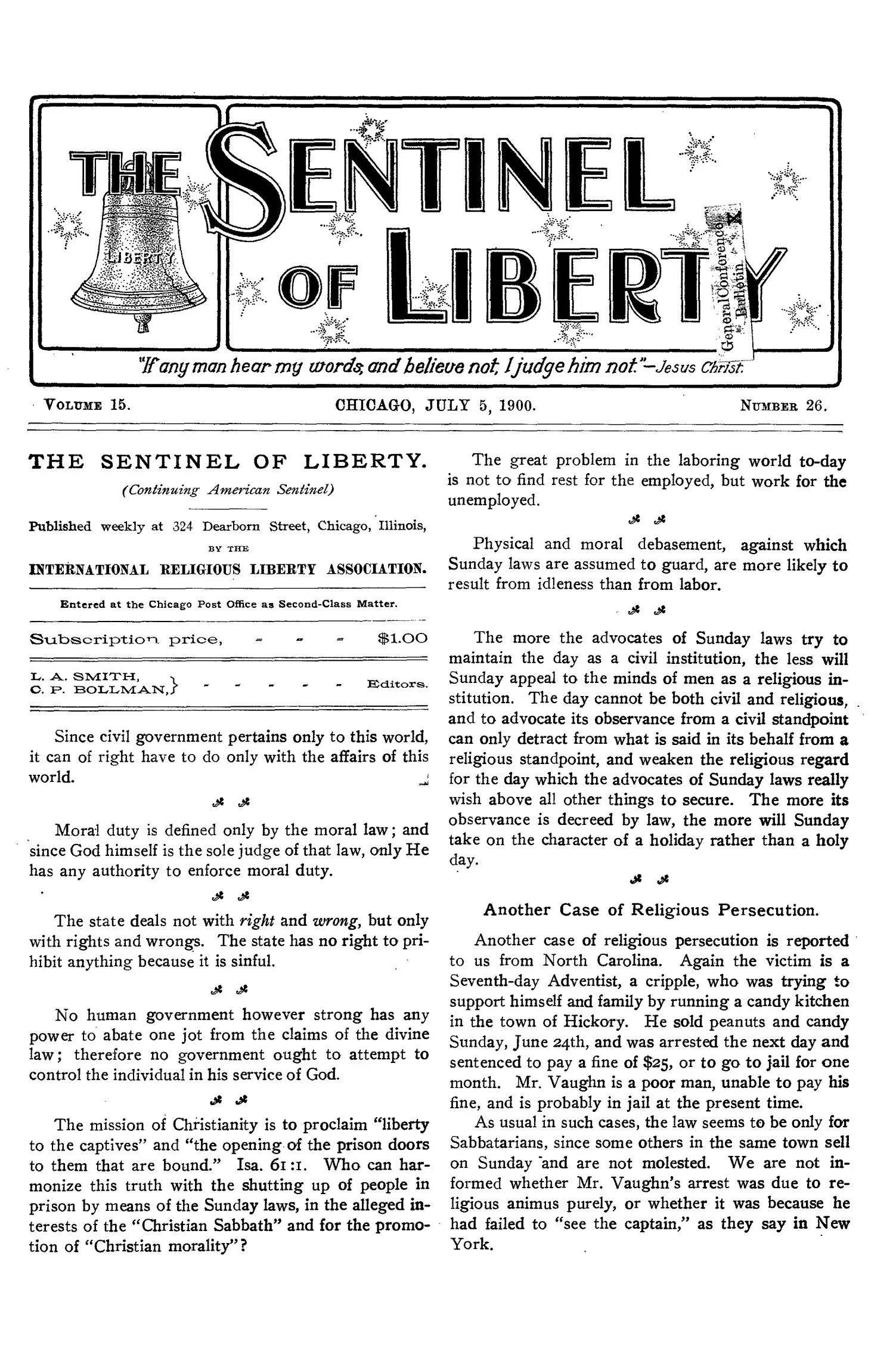 The Sentinel of Liberty, Vol. 15, No. 26.