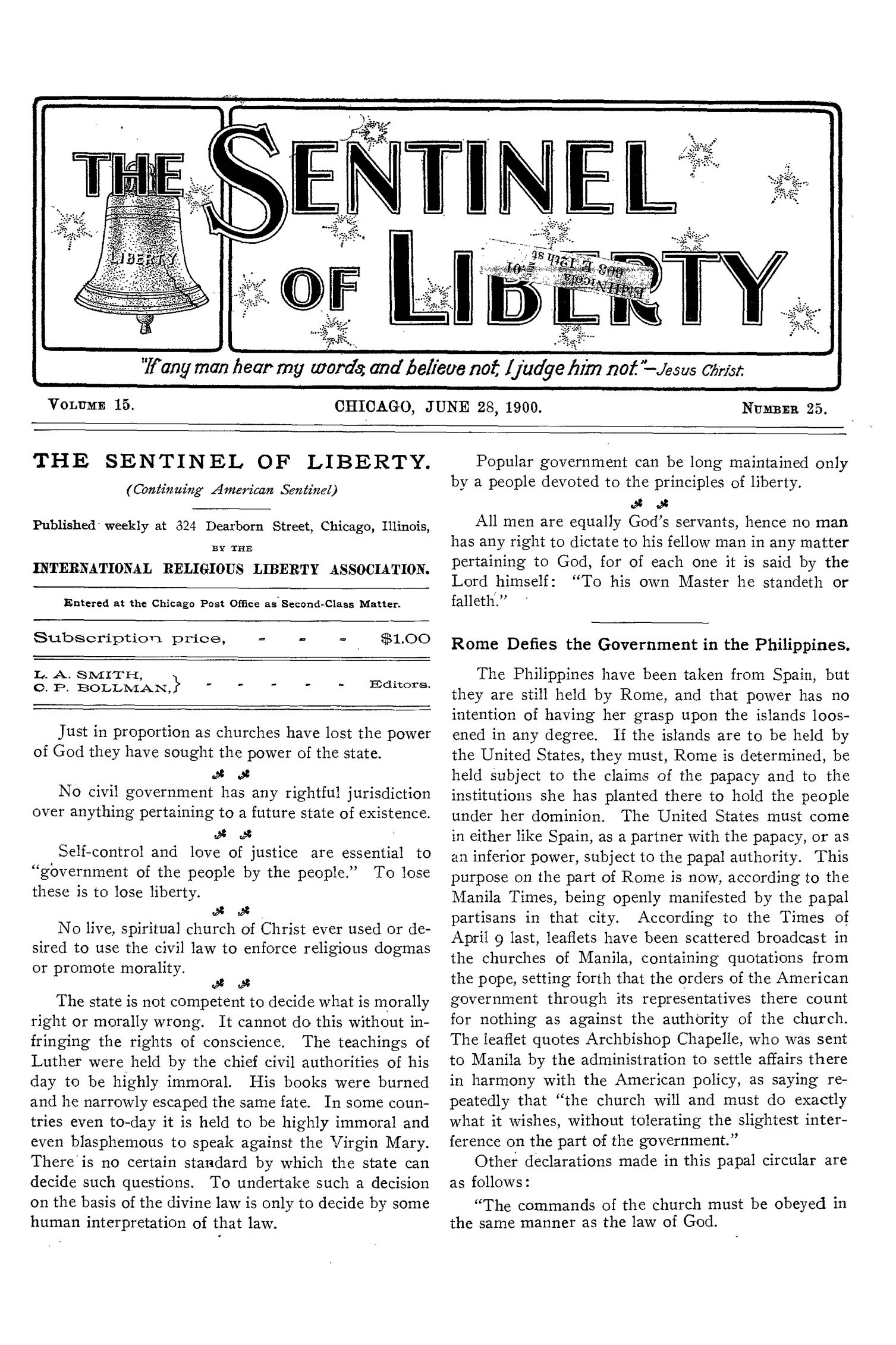 The Sentinel of Liberty, Vol. 15, No. 25.