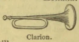 A clarion, a long, narrow brass trumpet with a looped tube and flared bell.