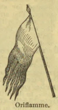 A tattered, fringed banner attached to a long pole.