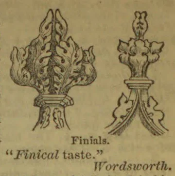 Two ornate architectural finials are shown, one with a leafy design and the other with a branching stem.