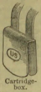 A cartridge box with two straps and an oval marked “US.”