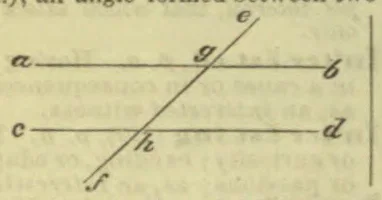 Two horizontal lines are crossed by a diagonal line, with letters marking the line ends and intersections.