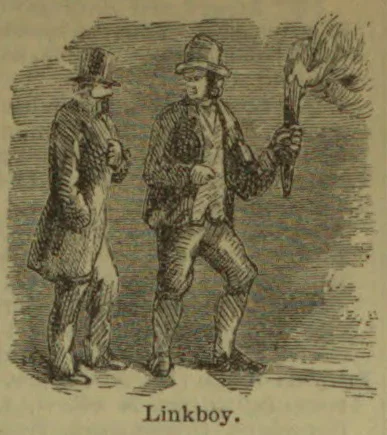 Two men in old-fashioned clothing stand together, with one holding a flaming torch.