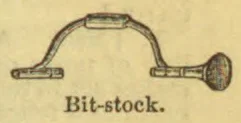 An illustration of a bit-stock, a hand tool with an arched frame and a handle at one end.