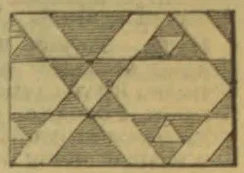 A rectangular geometric pattern of interlocking diagonal bands, triangles, and hexagons.