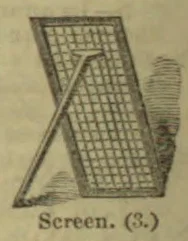 A freestanding rectangular mesh screen supported by a diagonal brace.