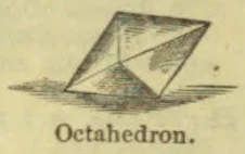 A line drawing of an octahedron resting on a horizontal surface.
