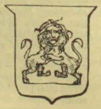 A heraldic lion rampant stands within a shield.
