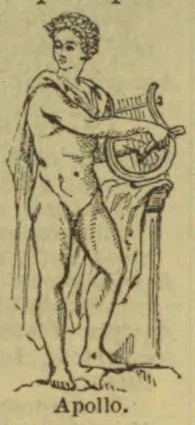 A classical figure of Apollo stands holding a lyre.