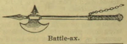An illustration of a battle-ax with a long handle and a chain attached to its end.