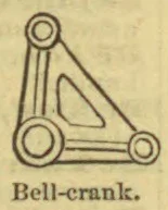 A triangular bell-crank linkage with three circular pivot joints.