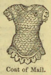 An illustration of a coat of mail, shown as a short sleeveless garment made of overlapping scales.