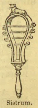 An ancient sistrum, a handheld musical instrument with a loop-shaped frame and crossbars.