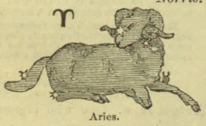 A ram is shown with the Aries symbol above it.