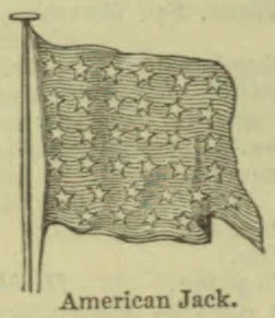A waving American flag with stars and stripes attached to a pole.