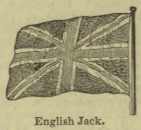 A waving flag bearing the Union Jack design, mounted on a pole.