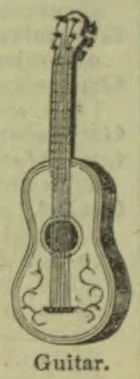 An acoustic guitar is shown upright.