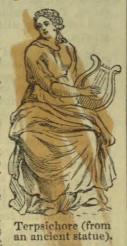 A seated woman plays a lyre, representing Terpsichore.