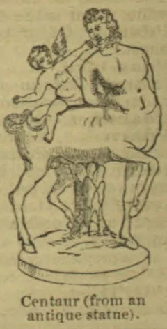 An illustration of a centaur carrying a small winged figure.