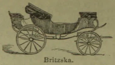 A horse-drawn carriage with large spoked wheels.