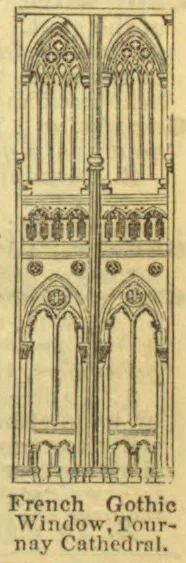 An architectural drawing of a French Gothic window with two tall, pointed-arch sections and ornate tracery.