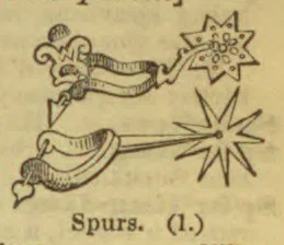 Two decorative spurs with straps are shown.