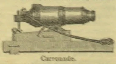 An illustration of a carronade mounted on a carriage.