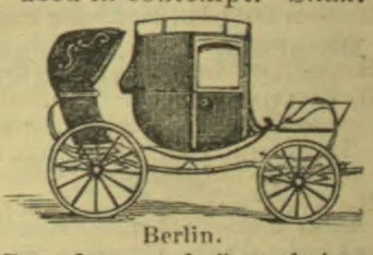 A horse-drawn carriage with large spoked wheels.