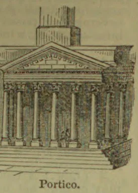 A classical portico with a triangular pediment, a row of columns, and broad steps.