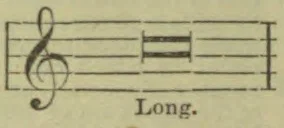 A treble clef and musical staff show a long note.