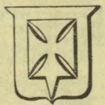 A line drawing of a shield bearing a central pointed cross-like ornament.