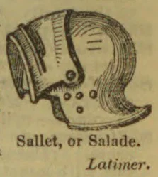 An illustration of a sallet helmet, shown in profile.