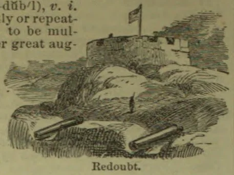 A fortified redoubt with a flag flying above it and cannons positioned in front.