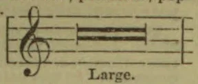 A treble clef and musical staff with three thick horizontal bars between the middle lines.