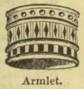 An engraved illustration of a broad, decorated armlet.