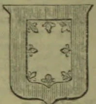 A heraldic shield decorated with fleur-de-lis motifs.