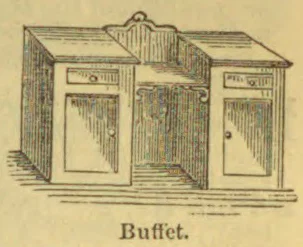A wooden buffet with two side cabinets and a central recessed section.