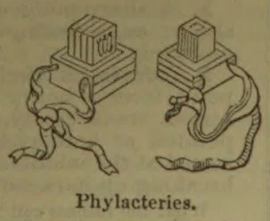 Two sets of phylacteries are shown, each with a small box attached to leather straps.