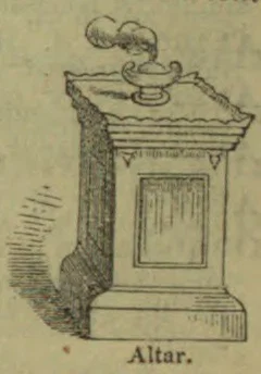 An altar with a smoking censer placed on top.