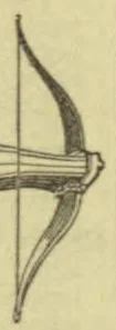 A curved bow with a central grip is shown from the side.