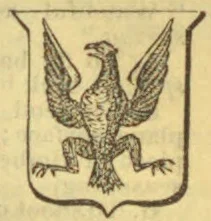 A heraldic eagle with outstretched wings and talons is displayed within a shield.
