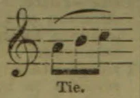 A musical staff showing a treble clef and notes joined by a tie.