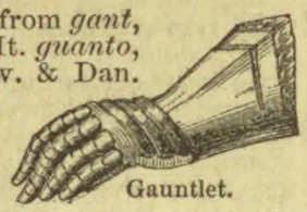 A metal gauntlet with a long armored cuff.