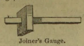 A joiner's gauge with a long rod passing through a vertical adjustable block.