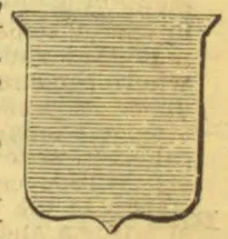 A blank, horizontally hatched shield-shaped panel with a pointed lower edge.