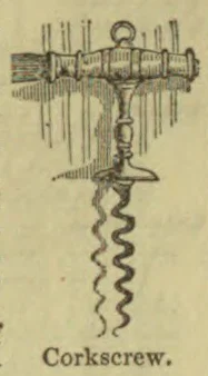 An old-fashioned corkscrew with a wooden crossbar handle and a twisted metal shaft.